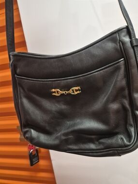Etienne Aigner Black Leather Shoulder Bag with Gold Hardware